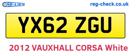 YX62ZGU are the vehicle registration plates.