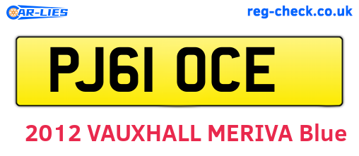 PJ61OCE are the vehicle registration plates.