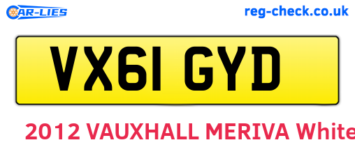 VX61GYD are the vehicle registration plates.