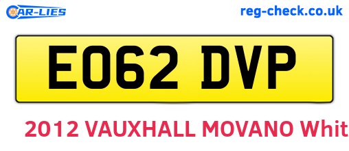 EO62DVP are the vehicle registration plates.