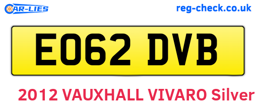 EO62DVB are the vehicle registration plates.