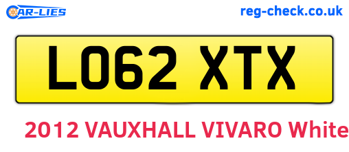 LO62XTX are the vehicle registration plates.