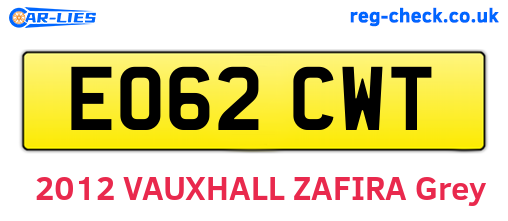 EO62CWT are the vehicle registration plates.