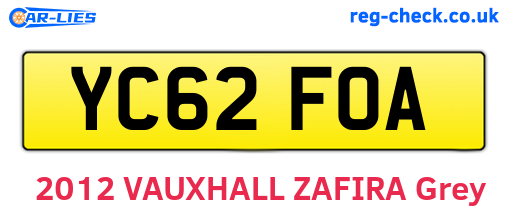 YC62FOA are the vehicle registration plates.