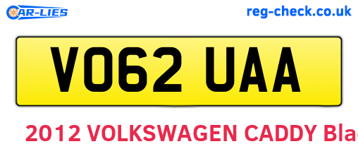 VO62UAA are the vehicle registration plates.