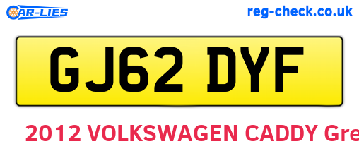 GJ62DYF are the vehicle registration plates.