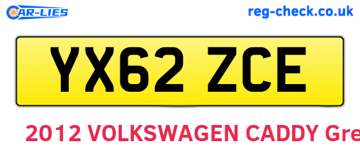 YX62ZCE are the vehicle registration plates.