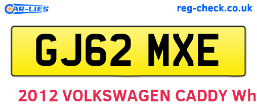 GJ62MXE are the vehicle registration plates.