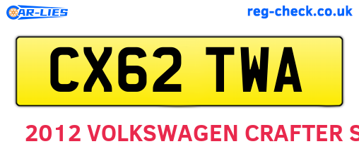 CX62TWA are the vehicle registration plates.