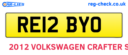 RE12BYO are the vehicle registration plates.