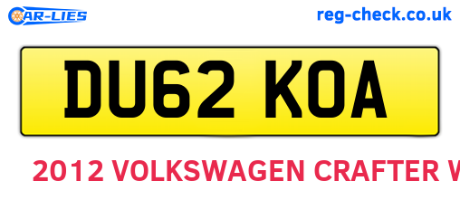 DU62KOA are the vehicle registration plates.