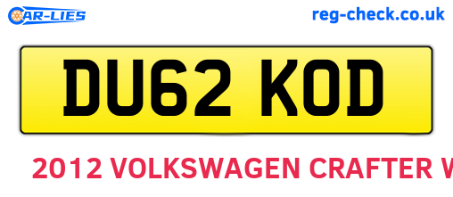 DU62KOD are the vehicle registration plates.