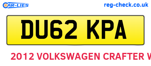 DU62KPA are the vehicle registration plates.