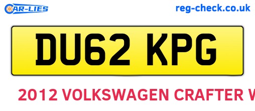 DU62KPG are the vehicle registration plates.