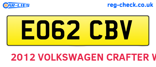 EO62CBV are the vehicle registration plates.