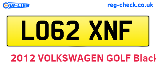 LO62XNF are the vehicle registration plates.