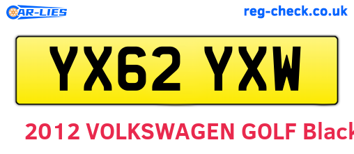 YX62YXW are the vehicle registration plates.