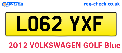 LO62YXF are the vehicle registration plates.