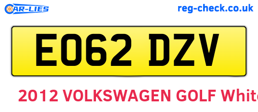 EO62DZV are the vehicle registration plates.