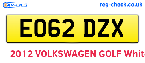 EO62DZX are the vehicle registration plates.