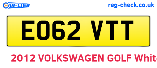 EO62VTT are the vehicle registration plates.