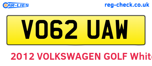 VO62UAW are the vehicle registration plates.