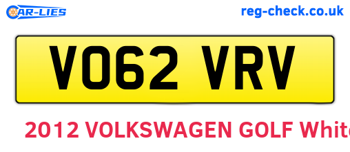 VO62VRV are the vehicle registration plates.