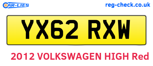 YX62RXW are the vehicle registration plates.
