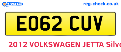 EO62CUV are the vehicle registration plates.