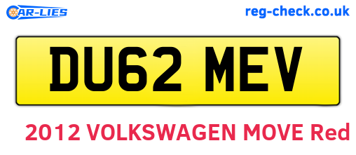 DU62MEV are the vehicle registration plates.