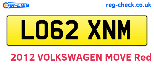 LO62XNM are the vehicle registration plates.