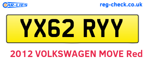 YX62RYY are the vehicle registration plates.