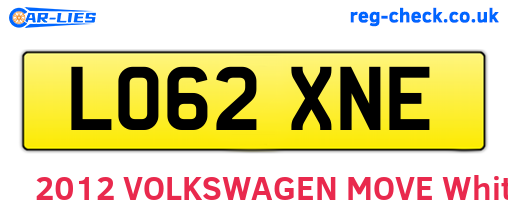LO62XNE are the vehicle registration plates.