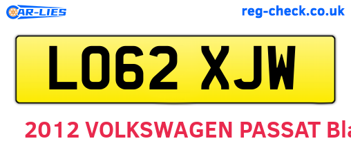 LO62XJW are the vehicle registration plates.