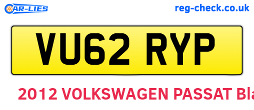 VU62RYP are the vehicle registration plates.