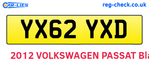 YX62YXD are the vehicle registration plates.