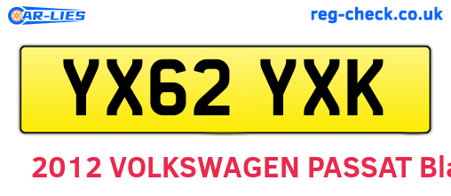 YX62YXK are the vehicle registration plates.