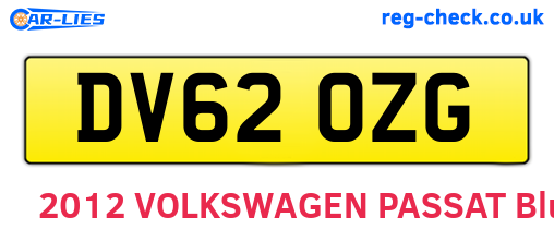 DV62OZG are the vehicle registration plates.
