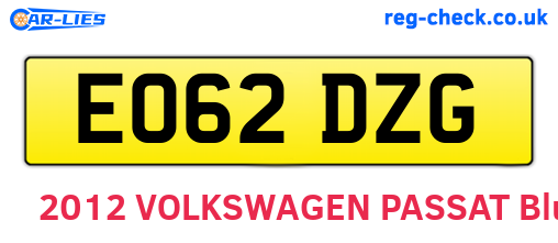 EO62DZG are the vehicle registration plates.