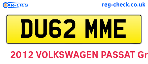 DU62MME are the vehicle registration plates.