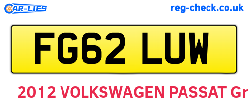 FG62LUW are the vehicle registration plates.