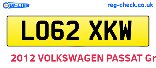 LO62XKW are the vehicle registration plates.