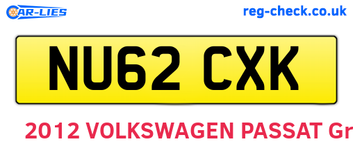 NU62CXK are the vehicle registration plates.
