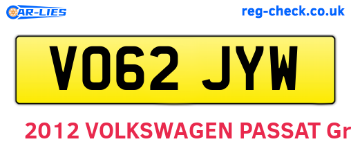 VO62JYW are the vehicle registration plates.