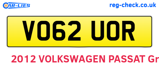 VO62UOR are the vehicle registration plates.