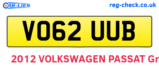 VO62UUB are the vehicle registration plates.