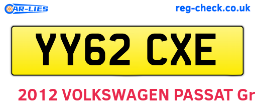 YY62CXE are the vehicle registration plates.