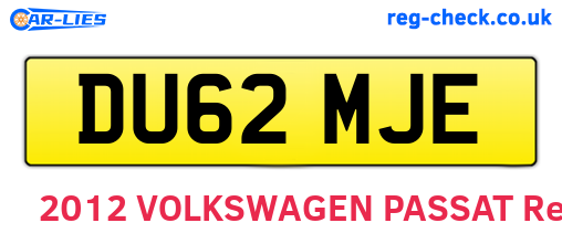 DU62MJE are the vehicle registration plates.