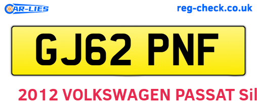 GJ62PNF are the vehicle registration plates.