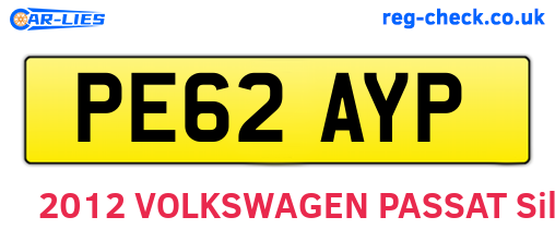 PE62AYP are the vehicle registration plates.